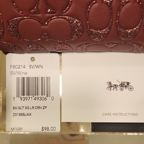 Coach Leather Wine Glitter Wristlet New With Tags - Picture 3 of 6